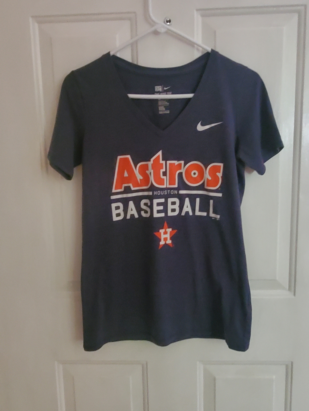 Nike Navy and Orange Astros Baseball V‑Neck Tee